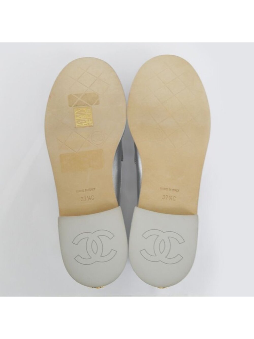 Chanel CC Logo Leather Loafers Silver Gold Hardware 37 1 2 - Picture 8 of 10